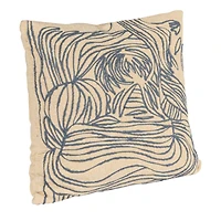 Hello Honey® 20" x 20" Natural & Blue Azure Lines Embroidered Cotton Pillow