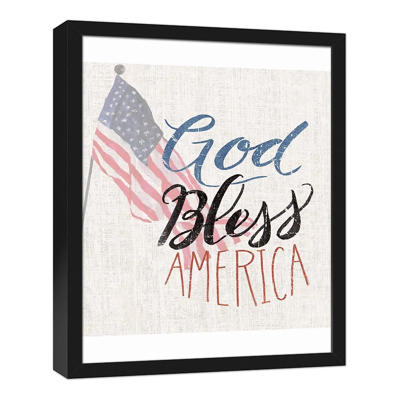 God Bless America Black Framed Canvas