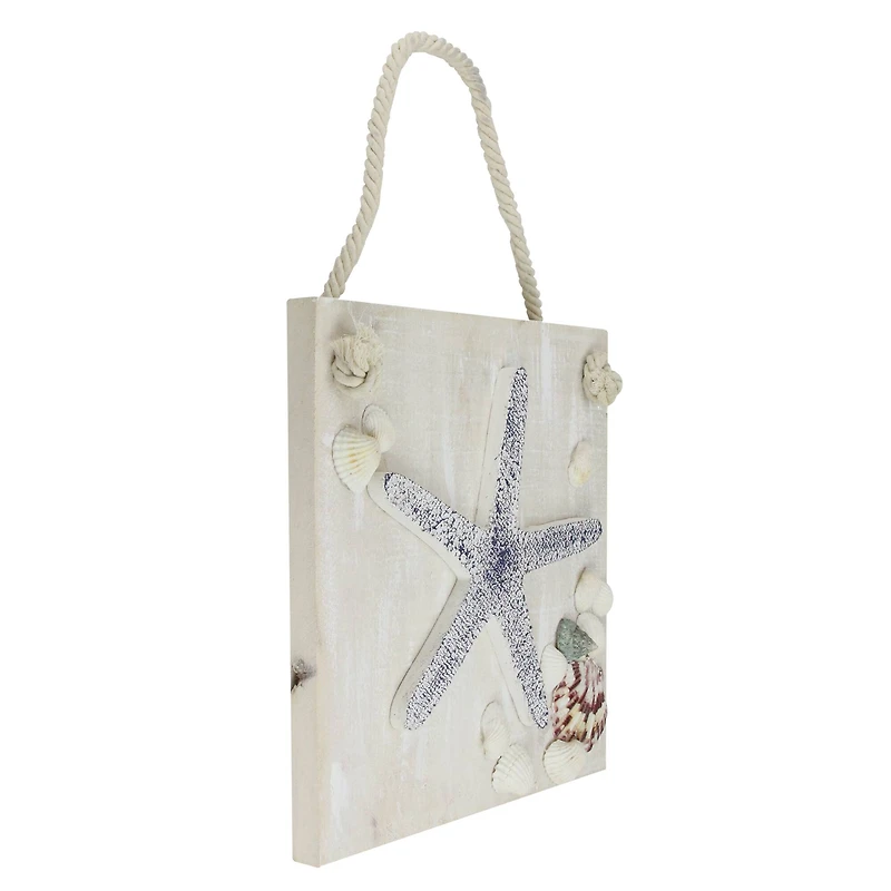 10" Blue & Beige Hanging Starfish Plaque with Seashells Wall Accent