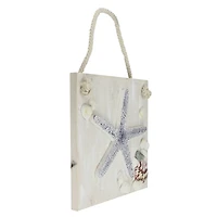 10" Blue & Beige Hanging Starfish Plaque with Seashells Wall Accent