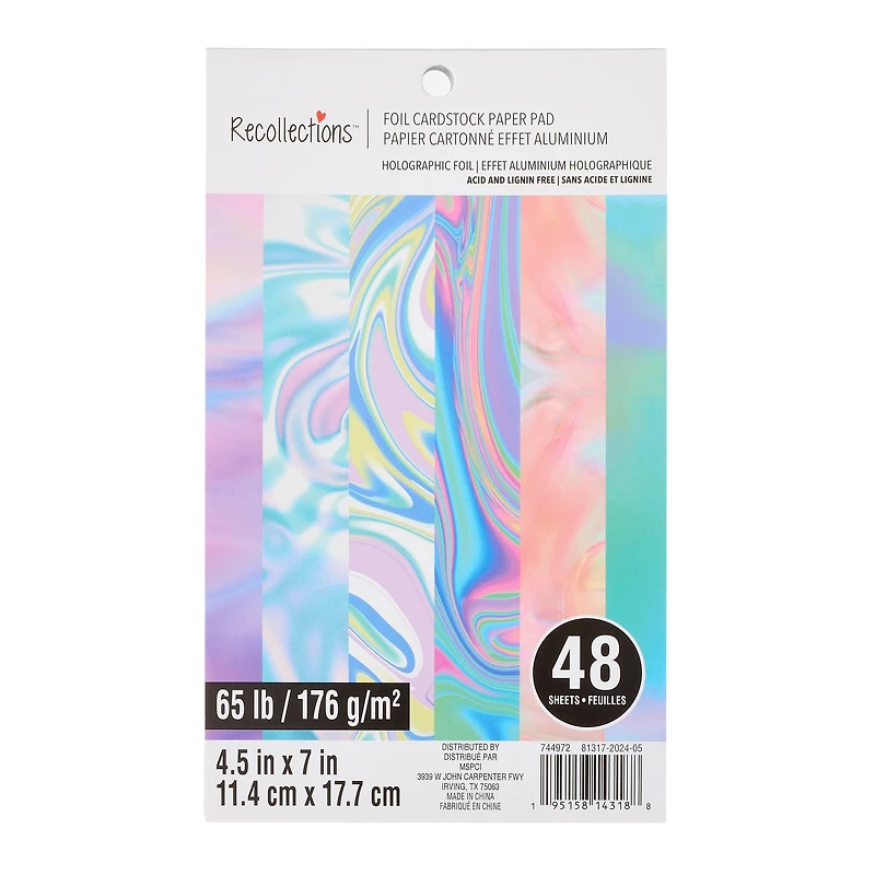 4.5" x 7" Holographic Foil Cardstock Paper Pad by Recollections™, 48 Sheets