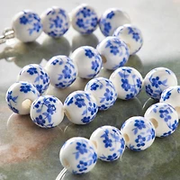 Blue Daisy Ceramic Round Beads, 8mm by Bead Landing™