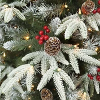 7.5ft. Pre-Lit Flocked Slim Halifax Fir Artificial Christmas Tree with Red Berries & Pinecones, Clear Lights