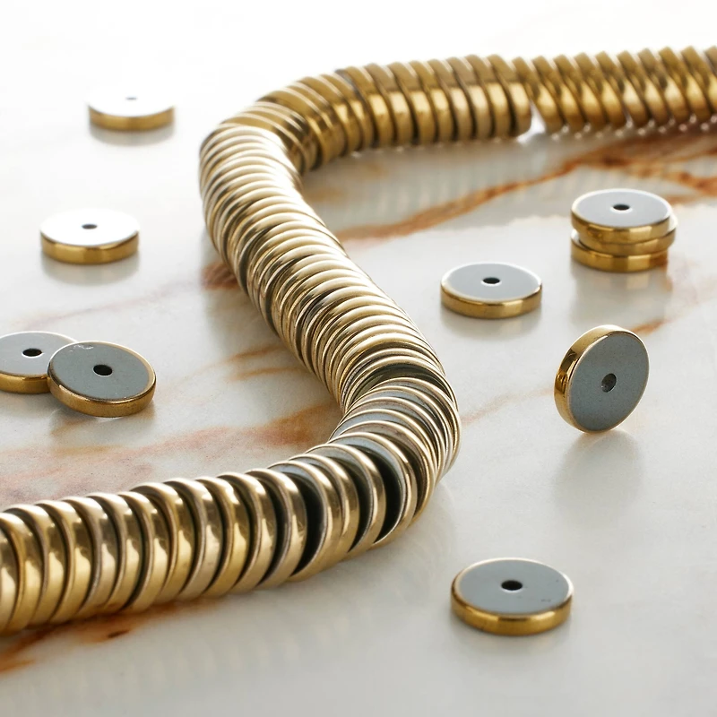 Gold Hematite Heishi Beads by Bead Landing