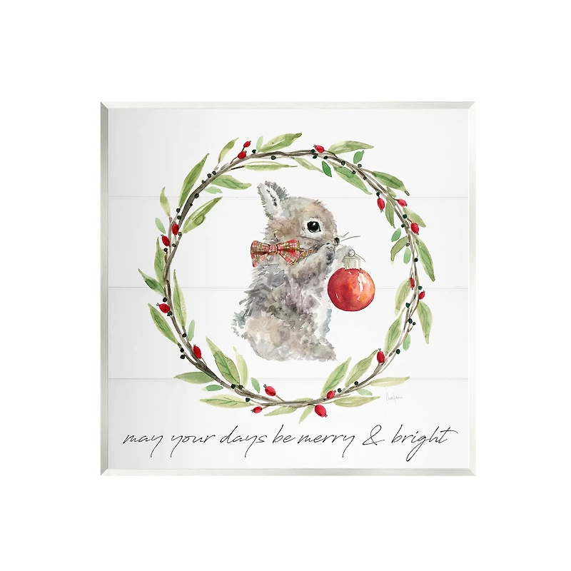 Stupell Industries Merry & Bright Bunny Wreath Wall Plaque Art