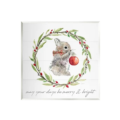 Stupell Industries Merry & Bright Bunny Wreath Wall Plaque Art