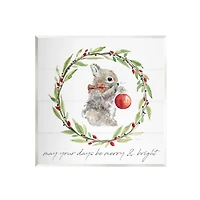 Stupell Industries Merry & Bright Bunny Wreath Wall Plaque Art