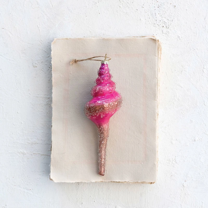 Hello Honey® 8.25" Pink Ombre Glass Conch Ornament with Beads