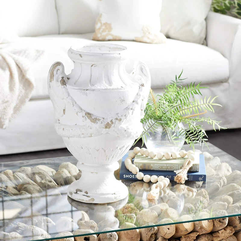 White Fiberglass Farmhouse Vase, 18" x 11" x 11"