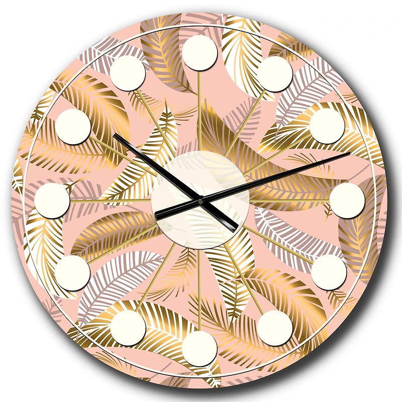 Designart 'Golden Tropical Pattern V Mid-Century Modern Wall Clock