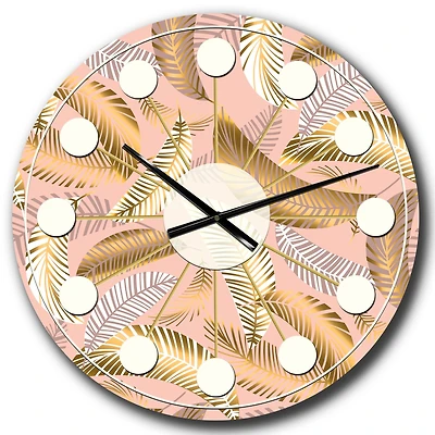 Designart 'Golden Tropical Pattern V Mid-Century Modern Wall Clock