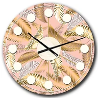 Designart 'Golden Tropical Pattern V Mid-Century Modern Wall Clock