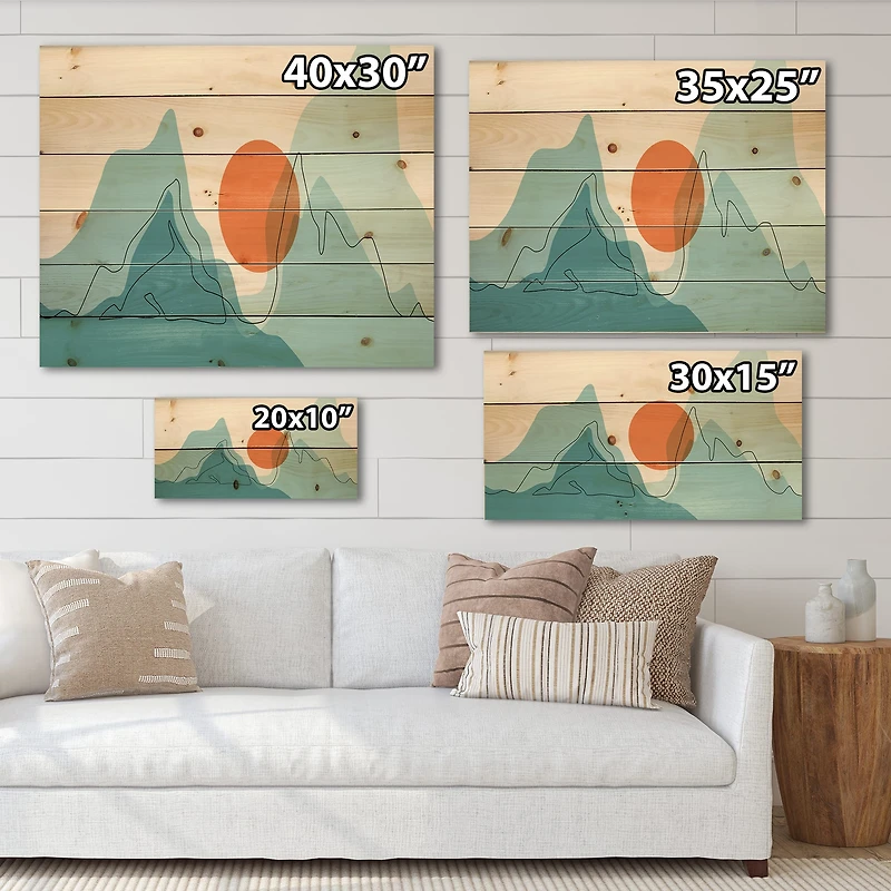 Designart - Red Moon Over Abstract Blue Mountains I