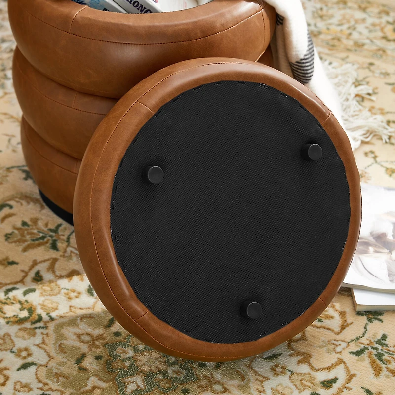 Glitzhome® 19.5" Coffee Brown Upholstered Storage Ottoman