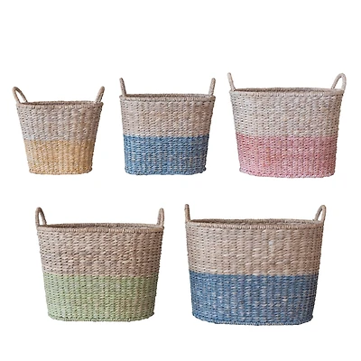 Hello Honey® Multicolor Oval Woven Water Hyacinth & Rattan Dip-Dyed Basket Set