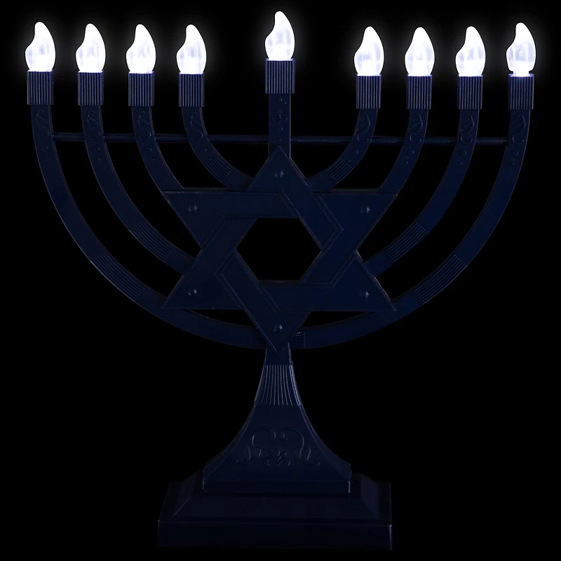 Battery Operated LED Lighted Star of David Hanukkah Menorah - 11.75" - Blue