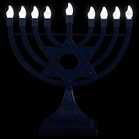 Battery Operated LED Lighted Star of David Hanukkah Menorah - 11.75" - Blue