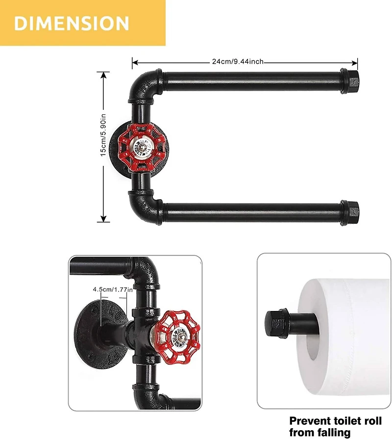 Black Iron Rustic Wall-Mounted Paper Towel Holder Stand