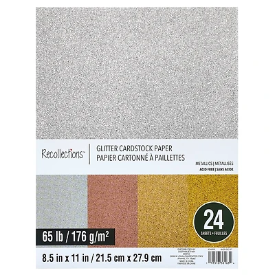 12 Packs: 24 ct. (288 total) Metallic Glitter 8.5" x 11" Cardstock Paper by Recollections™