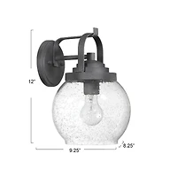 Hello Honey® Bertram Distressed Zinc Industrial Lantern Seedy Glass Globe & Metal Wall Mounted Outdoor Light