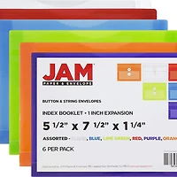JAM Paper 5.5" x 7.5" Mixed Plastic Button String Index Booklet Envelopes, 12ct.