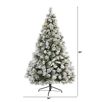 7ft. Pre-Lit Flocked Oregon Pine Artificial Christmas Tree, Clear LED Lights