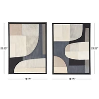 Wooden Geometric Mixed Media Home Wall Décor with Black Frames, Pack of 2 