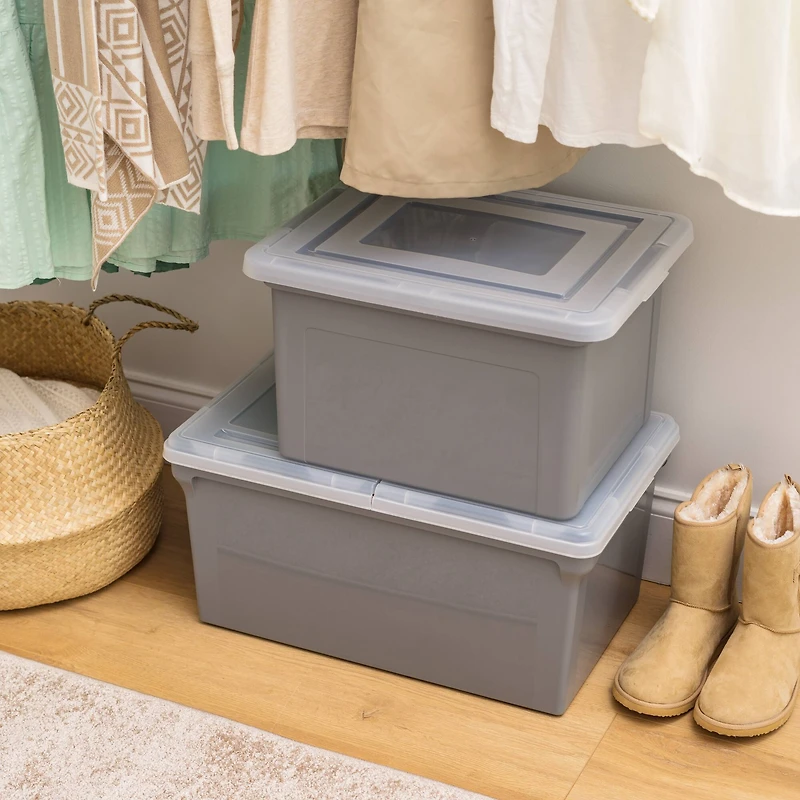 IRIS Gray & Clear 35qt. Snap Tight Plastic File Organizer Box With Lid