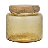 Hello Honey® Yellow & Whitewash Hammered Glass Jar with Mango Wood Lid