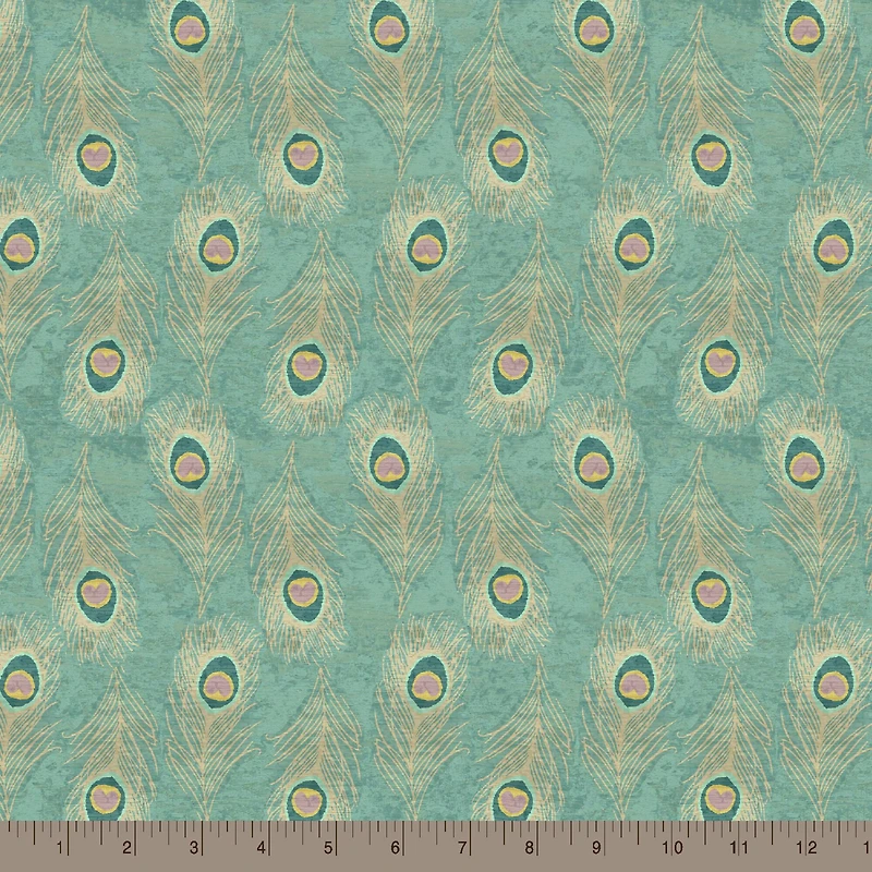 Springs Creative Mint Peacock Feathers Cotton Fabric