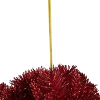 Red Glittered Pine Leaf Christmas Plastic Ball Ornament