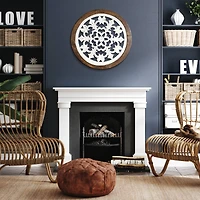 American Art Décor™ 16" Distressed Wood Framed Round White Arabesque Wall Accent Medallion