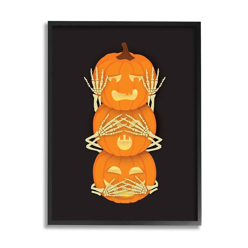 Stupell Industries Hear See Speak No Evil Pumpkins Framed Giclee Art