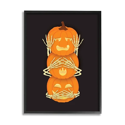 Stupell Industries Hear See Speak No Evil Pumpkins Framed Giclee Art