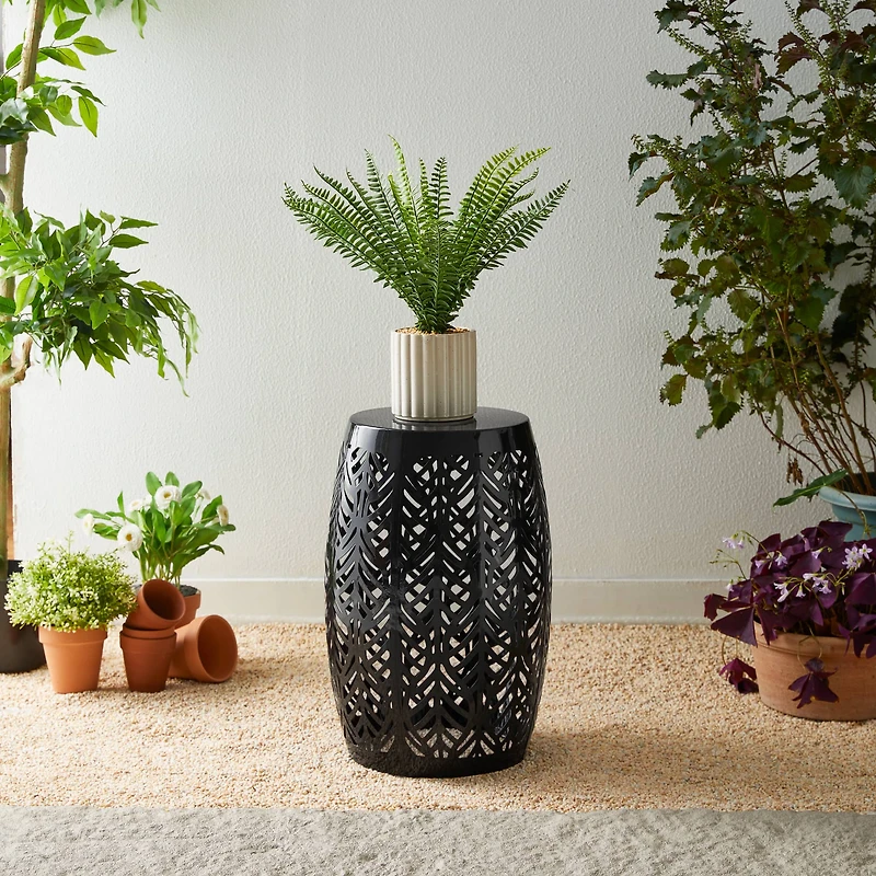 Glitzhome® 18.25" Multifunctional Solar Powdered Iron Leaf Cutout Garden Stool