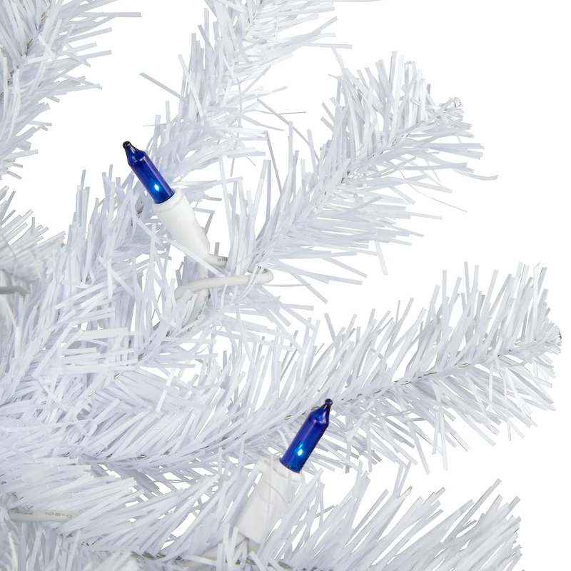 6.5ft. Pre-Lit Slim White Geneva Spruce Artificial Christmas Tree, Blue Lights