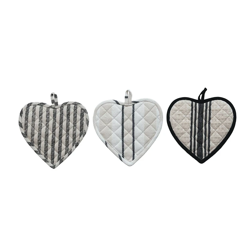 Hello Honey® Black & White Chic Cotton Quilted Heart Shaped Pot Holders Set