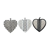 Hello Honey® Black & White Chic Cotton Quilted Heart Shaped Pot Holders Set