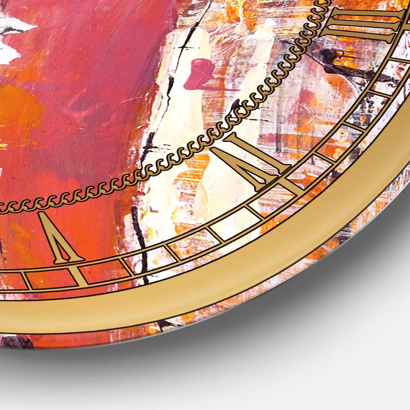 Designart 'Orange Glam Natural Wood Glam Wall Clock