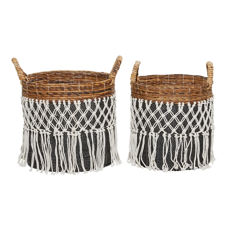 Black Banana Leaf Bohemian Storage Basket Set
