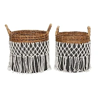 Black Banana Leaf Bohemian Storage Basket Set