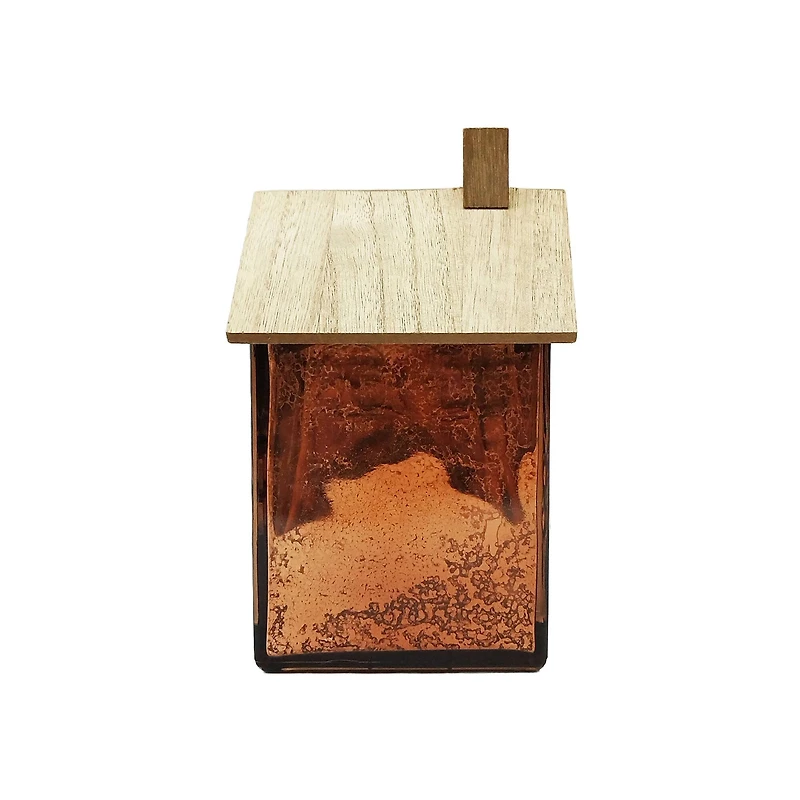 8" Brown Glass House with Woodgrain Roof Tabletop Décor by Ashland