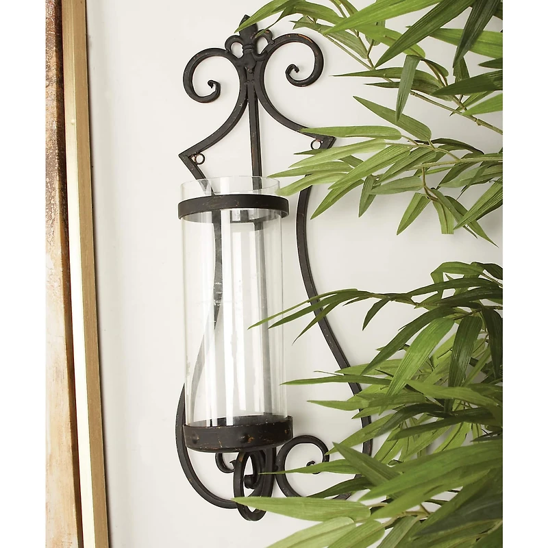 Black Iron Traditional Candle Wall Sconce, 25" x 10" x 6"