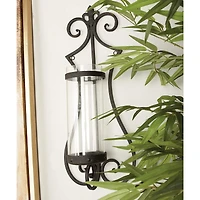 Black Iron Traditional Candle Wall Sconce, 25" x 10" x 6"
