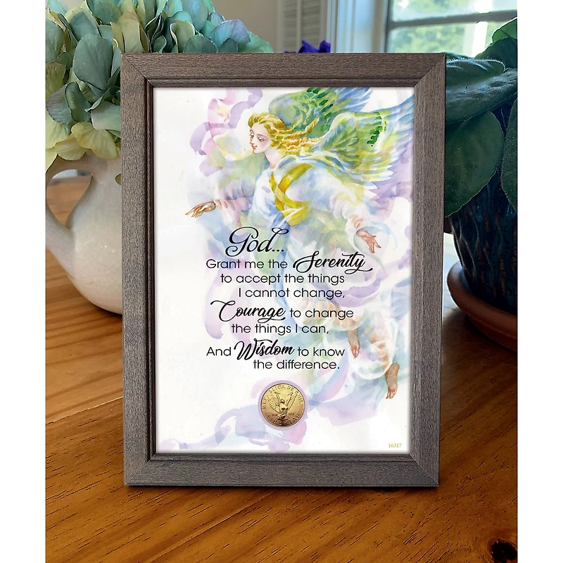 Serenity Prayer With Angel Coin in 5" x 7" Frame"