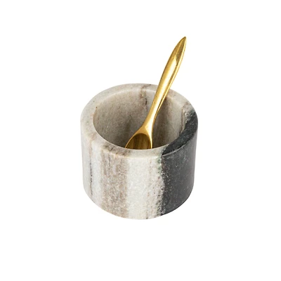 2.75" Marble Salt Cellar with Brass Spoon