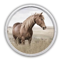 Sepia Toned Horse Pasture Round White Framed Print