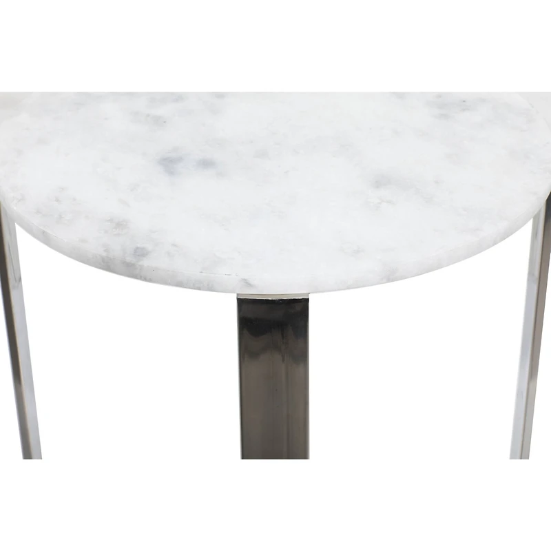 21" White Marble & Stainless Steel Modern Accent Table
