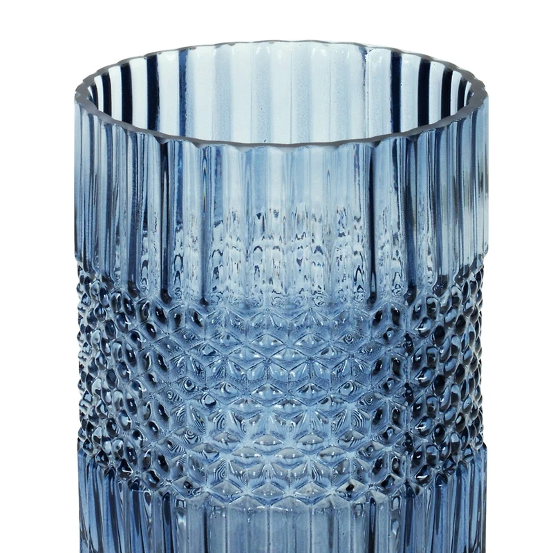 8" Blue Ribbed Glass Vase or Candle Holder