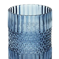 8" Blue Ribbed Glass Vase or Candle Holder